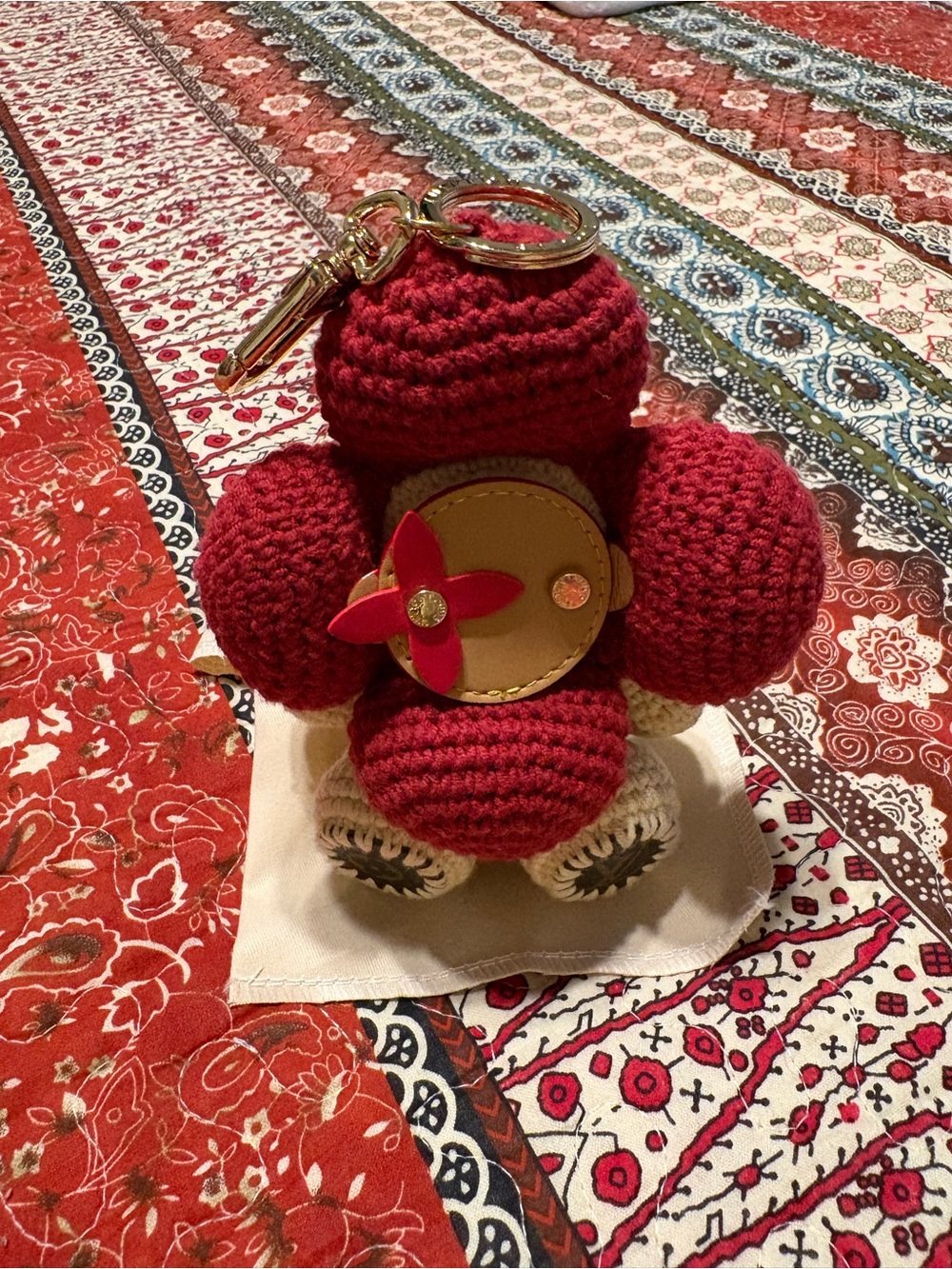 CUTE RED CROCHET FLOWER BAG CHARM